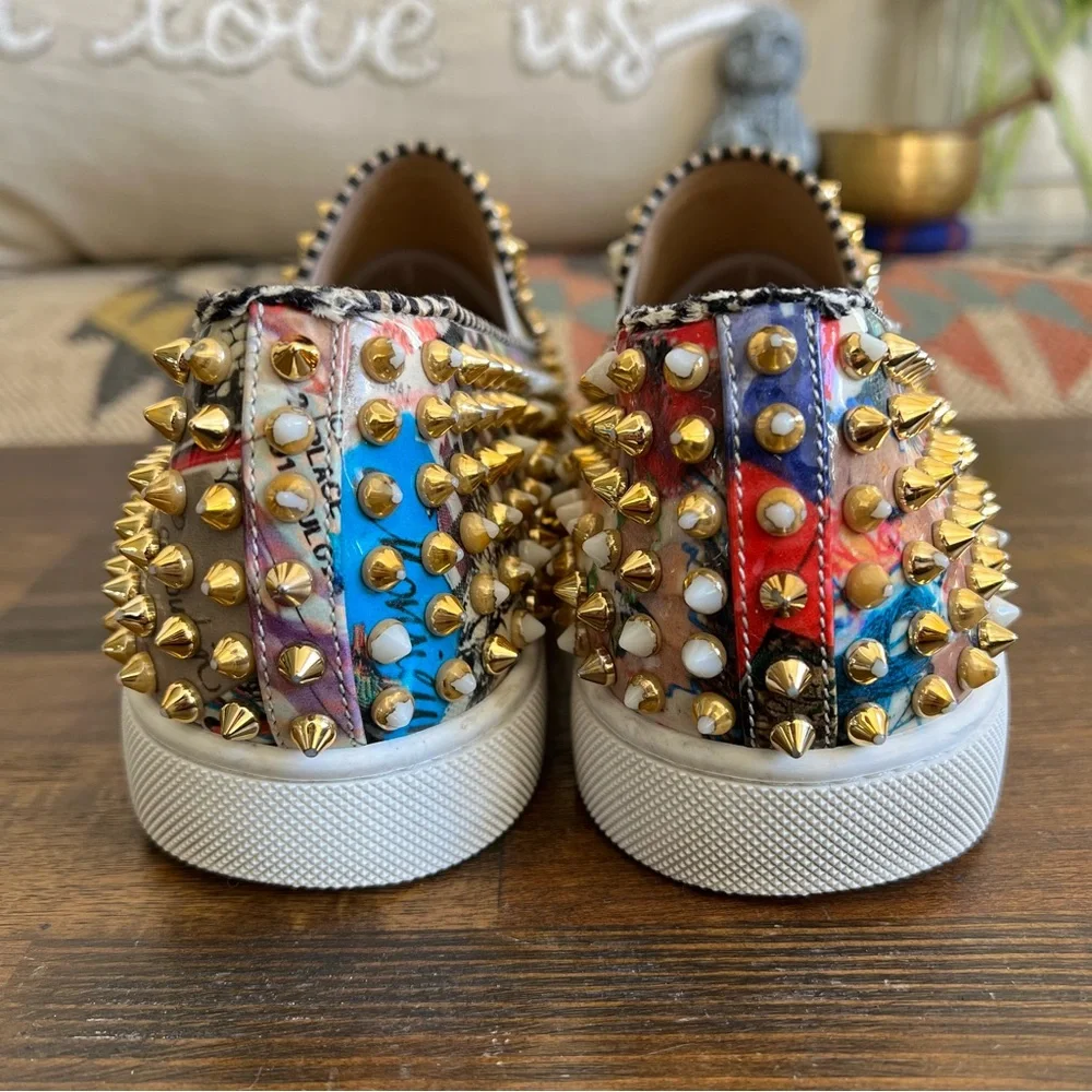 Christian Louboutin Gold Spikes Multicolor Mens (Unisex) Loafers EU40